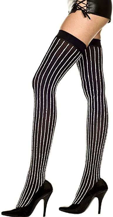 Black & White Vertical Stripe Thigh High Stockings 