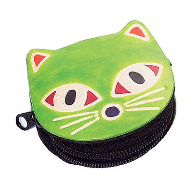 Leather cat 2025 coin purse