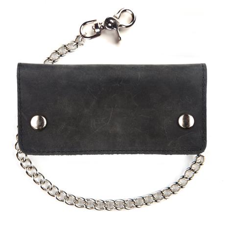 Black Premium Leather Biker Chain Wallet with ID Window