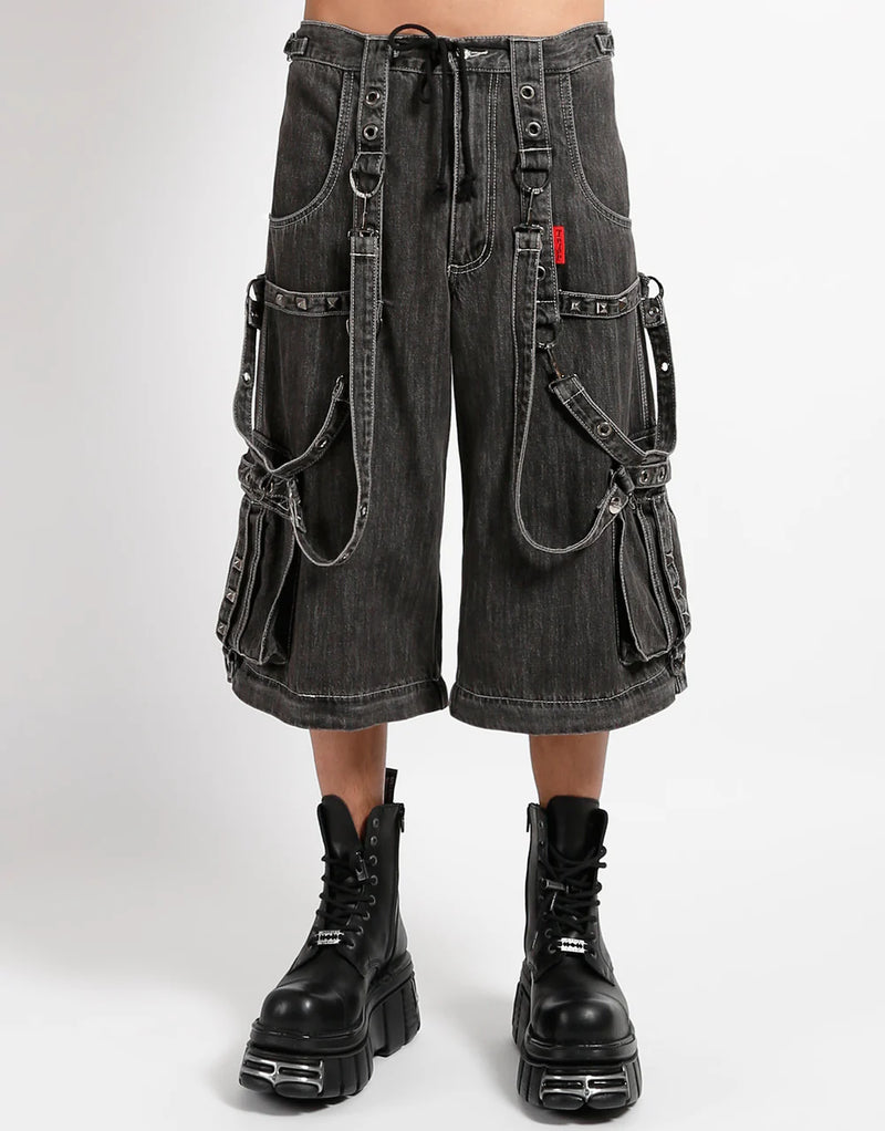 Black Denim Strap Zip Off Pant