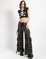 Black Denim Strap Zip Off Pant