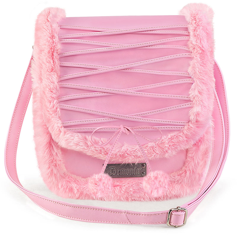 Faux Suede & Fur Crossbody Pink