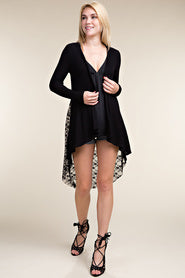 Hi-low Cardigan W/ Lace blk