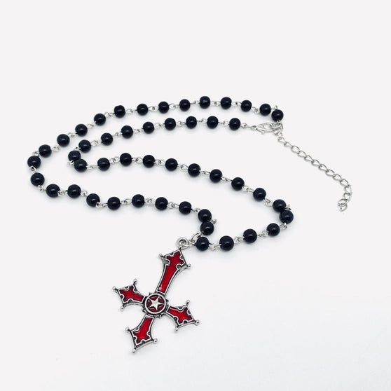 NK-Gothic Red Cross Blk Bead