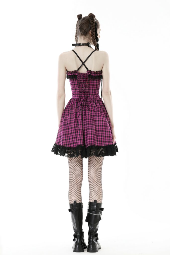 Rebel Pink Plaid Dress w/lace