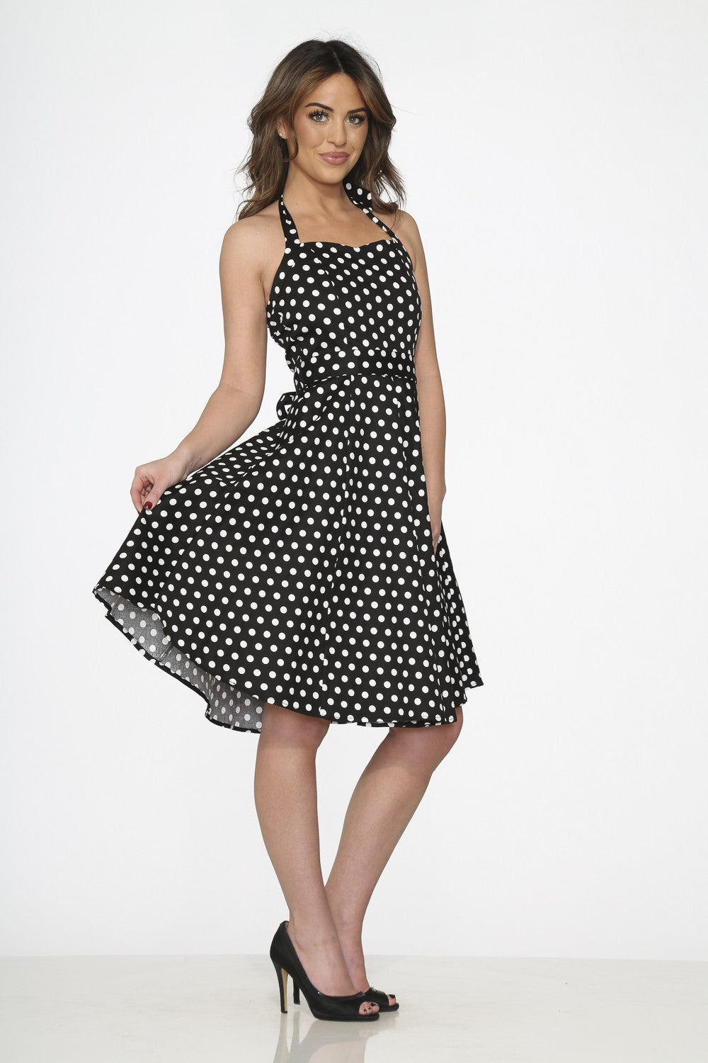 Black and white 2024 polka dot halter dress