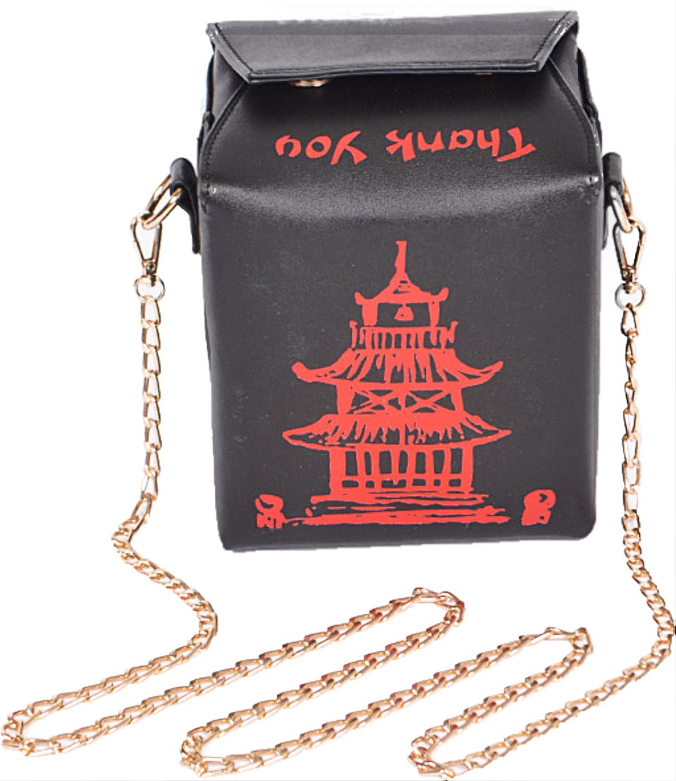 Betsy Johnson Kung Pow Chinese Takeout Purse Bag Crossbody Black White  Striped | eBay